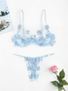 Ensemble de Lingerie Applique Fleuri en Maille à Armature L Bleu clair