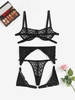 Ensemble de Lingerie Bague en O en Résille avec Jarretelle L Noir