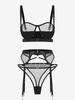 Ensemble de Lingerie Chaîne en Tulle avec Jarretelle en Métal à Armature L Noir