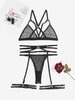 Ensemble de Lingerie Croisé Bague en O en Résille avec Jarretière M Noir