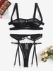 Ensemble de Lingerie Embelli de Chaîne en Résille Transparente et de Jarretière M Noir