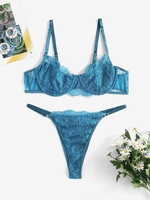 Ensemble de Lingerie en Dentelle à Armature L Bleu