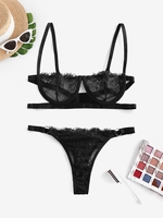 Ensemble de Lingerie en Dentelle à Armature S Noir