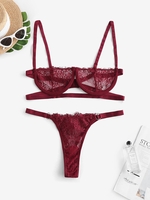 Ensemble de Lingerie en Dentelle à Armature S Rouge vineux