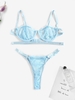 Ensemble de Lingerie en Dentelle en Couleur Unie à Armature S Bleu clair