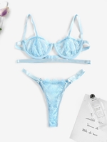 Ensemble de Lingerie en Dentelle en Couleur Unie à Armature S Bleu clair