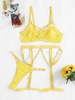 Ensemble de Lingerie en Dentelle Jarretière avec Jarretelle S Jaune