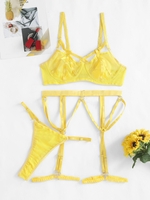 Ensemble de Lingerie en Dentelle Jarretière avec Jarretelle S Jaune
