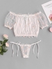 Ensemble de Lingerie en Maille Transparente Brodée de Grande Taille à Manches Bouffantes