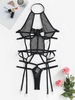 Ensemble de Lingerie en Résille à Armature à Col Halter M Noir