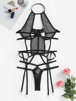 Ensemble de Lingerie en Résille à Armature à Col Halter M Noir