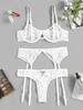 Ensemble de Lingerie Festonné en Maille en Dentelle Transparente avec Jarretelle S Blanc
