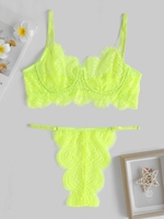 Ensemble de Lingerie Festonnée en Dentelle à Armature L Vert