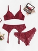 Ensemble de Lingerie Festonnée et Fleurie en Dentelle Grande Taille avec Jarretière
