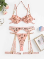 Ensemble de Lingerie Fleur Brodée à Chaîne avec Jarretière M Rose clair