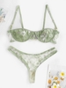 Ensemble de Lingerie Fleur Brodée en Maille Transparente à Armature L Vert