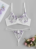 Ensemble de Lingerie Fleur Brodée Transparente à Armature S Blanc