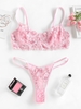 Ensemble de Lingerie Fleuri Brodé en Maille à Armature S Rose léger
