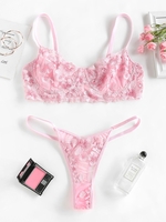 Ensemble de Lingerie Fleuri Brodé en Maille à Armature S Rose léger