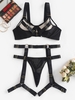 Ensemble de Lingerie Harnais Bouclé Bague en O à Armature avec Jarretelle Ceinturée L Noir