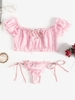 Ensemble de Lingerie Noué Transparent en Mousseline M Rose clair