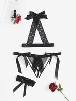 Ensemble de Lingerie Nouée sans Entrejambe en Dentelle S Noir