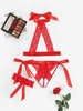 Ensemble de Lingerie Nouée sans Entrejambe en Dentelle S Rouge