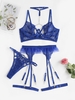 Ensemble de Lingerie Ras-du-cou à Chaîne Liée avec Jarretelle L Bleu