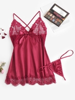 Ensemble de Lingerie Sexy Panneau Cil en Dentelle en Satin de Grande Taille