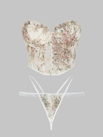 Ensemble de Lingerie Slip Fleur Brodée avec Faux Bouton Détaillé à Armature M Jaune clair