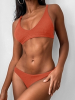 Ensemble de Maillot De Bain Bikini Rembourré à Taille Basse M Tangerine