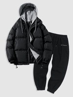 Ensemble de Manteau Doudoune Matelassé Brodé en Blocs de Couleurs à Double Zip et de Pantalon en Polaire Molleton Taille unique Noir