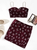 Ensemble de Mini Jupe Brillante Papillon en Fausse Perle en Velours M Rouge foncé