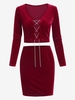 Ensemble de Mini Jupe Chaîne à Lacets en Velours Xs Rouge foncé