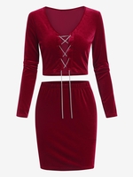 Ensemble de Mini Jupe Chaîne à Lacets en Velours Xs Rouge foncé