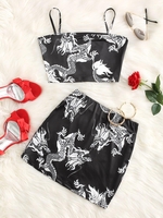Ensemble de Mini Jupe Dragon Chinois Imprimé Xl Noir
