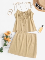 Ensemble de Mini Jupe Fendue Nouée en Avant M Jaune clair