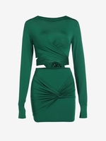Ensemble de Mini Jupe Fendue Tordue à Revers S Vert