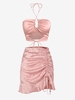 Ensemble de Mini Jupe Sirène Découpée Plissée Léopard en Jacquard à Col Halter Taille unique Rose clair