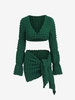 Ensemble de Mini Jupe Texturée Nouée à Manches Longues M Vert profond