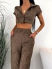 Ensemble de Pantalon à Jambe Large en Tissu avec Poche L Café profond