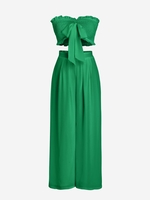 Ensemble de Pantalon Bandeau Plissé Nœud Papillon à Jambe Large à Volants L Vert profond