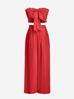 Ensemble de Pantalon Bandeau Plissé Nœud Papillon à Jambe Large à Volants Xl Rouge