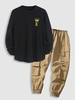 Ensemble de Pantalon Cargo de Jogging et T-shirt Motif de Lettre et Couronne à Ourlet Asymétrique Taille unique Noir