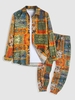 Ensemble de Pantalon de Jogging en Coton et Lin Bohémien Streetwear et Chemise Texturée Motif Géométrique Ethnique Taille unique Multi a
