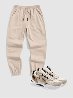 Ensemble de Pantalon de Jogging en Couleur Unie avec Multi-Poches et Chaussures de Sport à Talons Epais Taille unique Café lumière