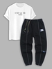Ensemble de Pantalon de Jogging et T-shirt Lettre Rayé Réfléchissant Design Patch Taille unique Noir