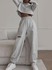 Ensemble de Pantalon de Survêtement Déchiré Effrangé à Goutte Epaule L Gris