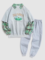 Ensemble de Pantalon de Survêtement Décontracté Panneau à Carreaux Design ALASKA en Laine Taille unique Gris clair