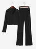 Ensemble de Pantalon Droit à Ourlet Fendu à Col Revers M Noir